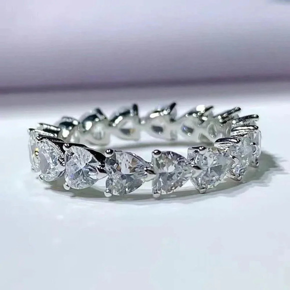 ✨Lovely Diamonds Sweet Zircon Silver Heart Eternity Rings for Women,MARR9139 - Picture 1 of 5